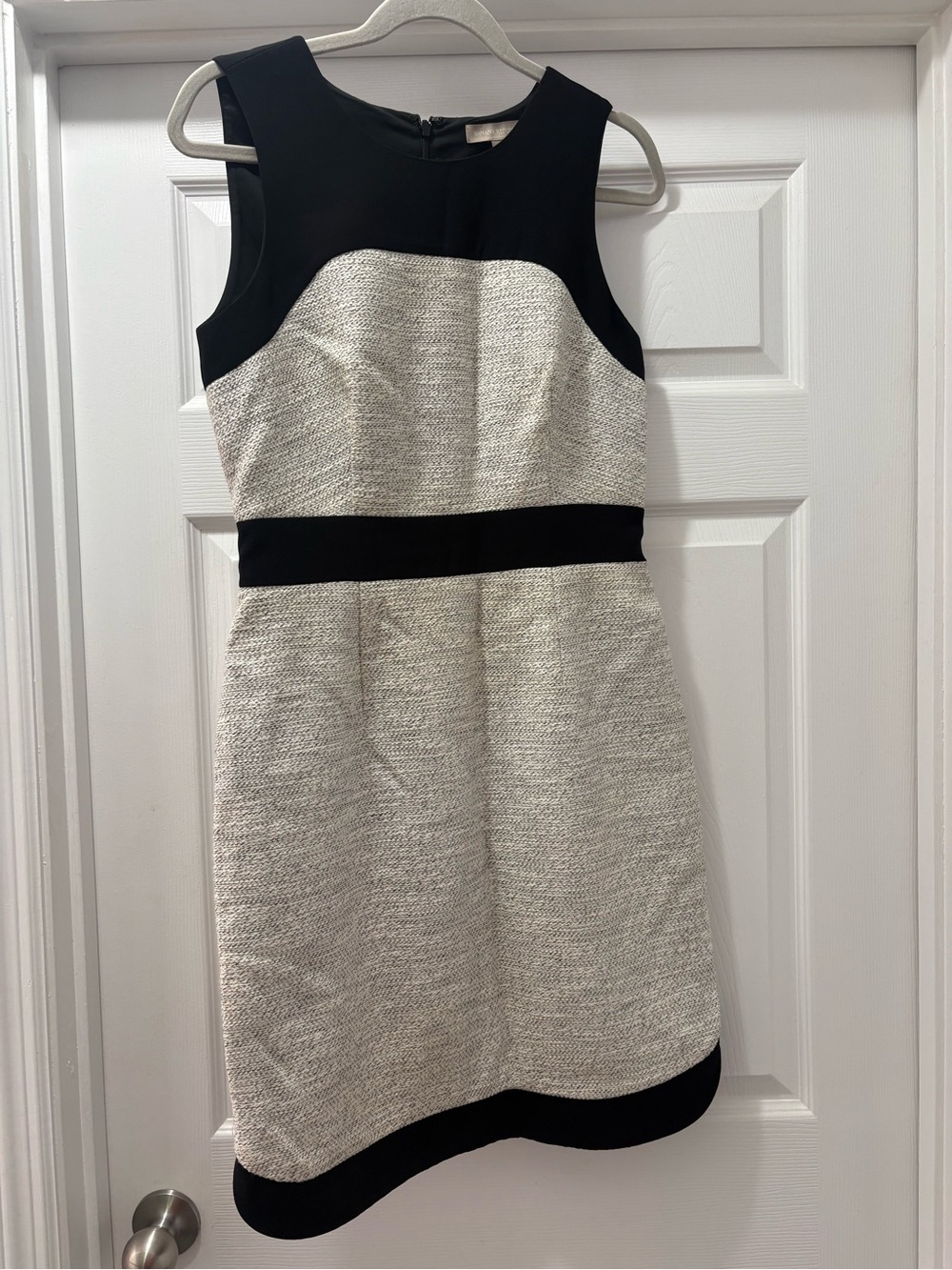 Banana Republic Black and Cream Textured Colorblock Sheath Dress